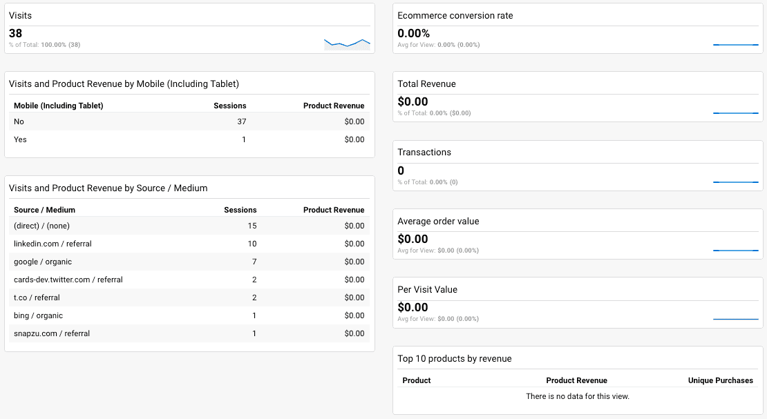 eCommerce Google Analytics dashboard;