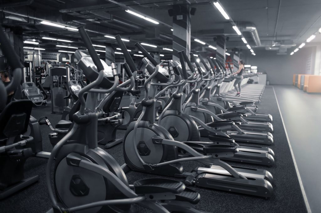 Elliptical machines and treadmills in a gym