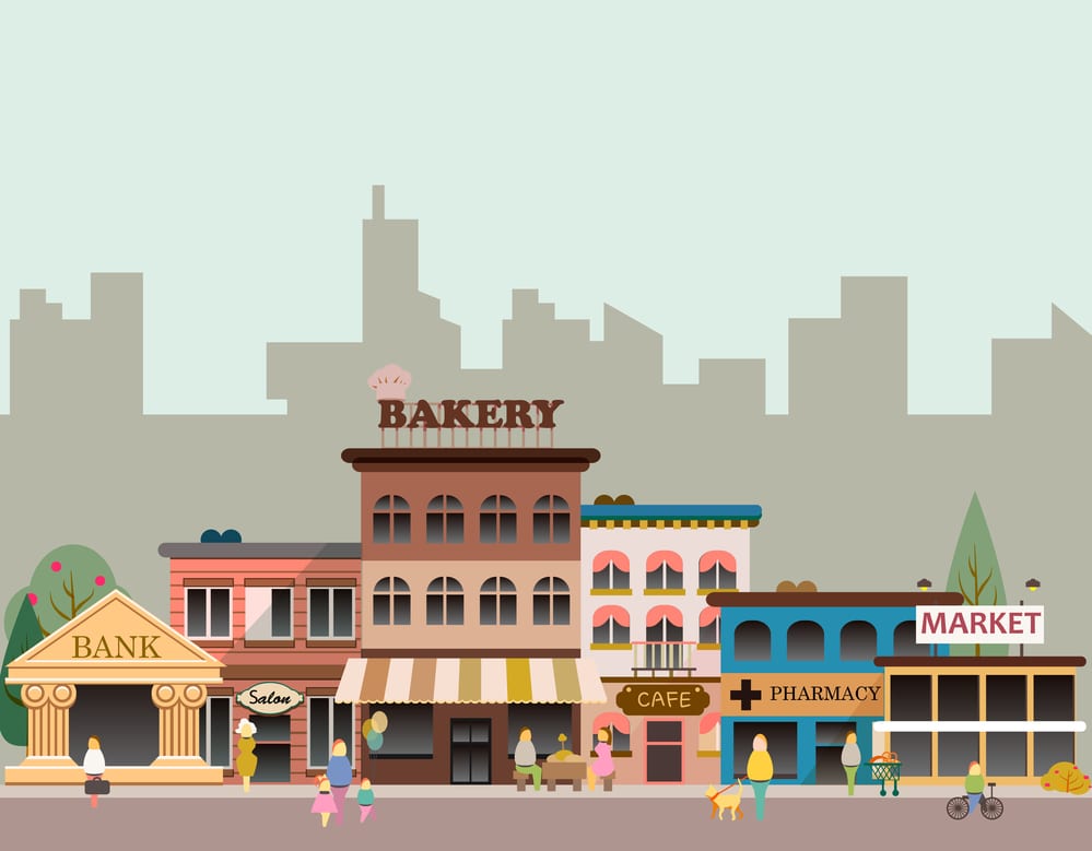 Image of small town businesses to illustrate the importance of local SEO to improve search rankings