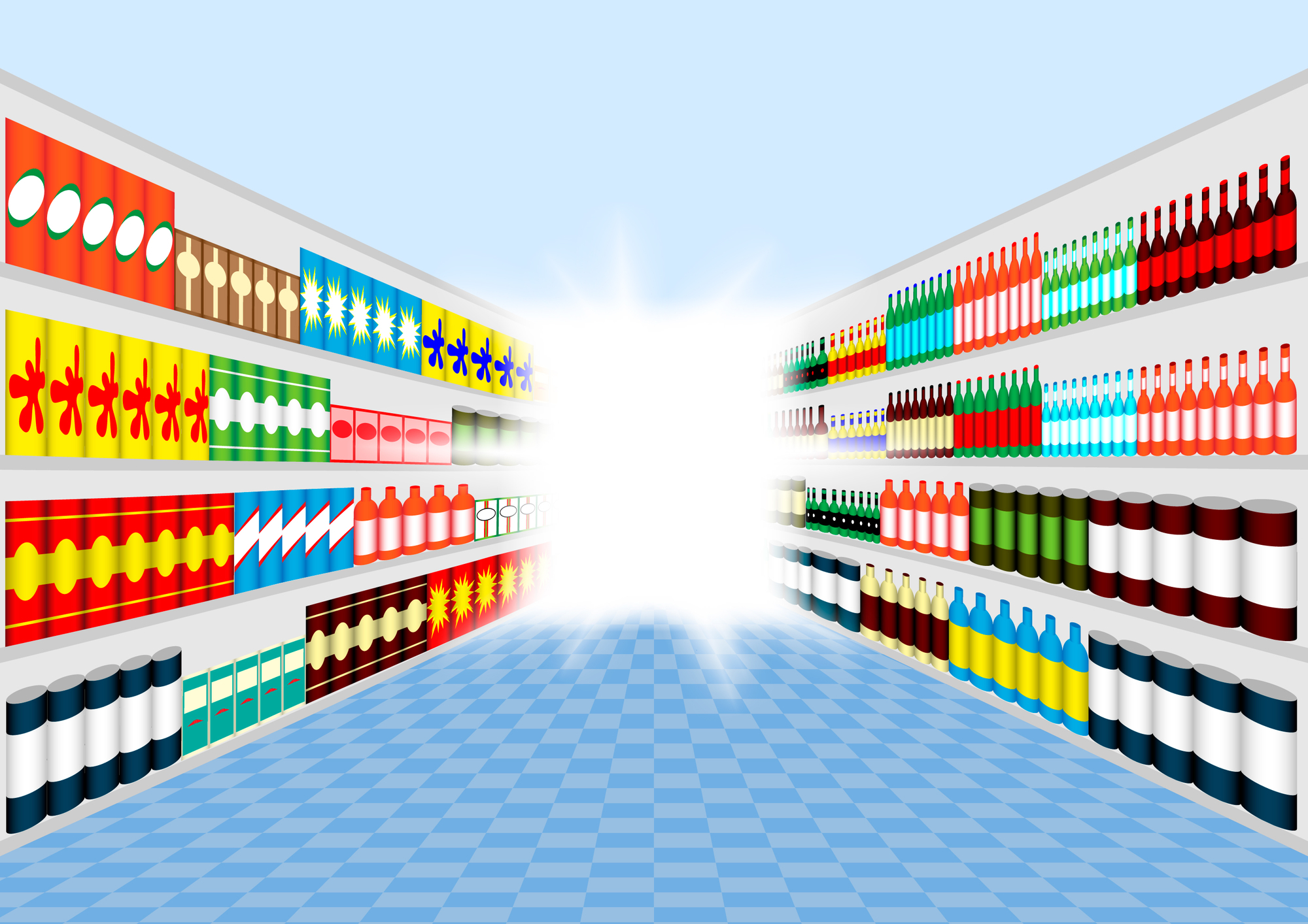Illustration of products on the shelves of a store aisle. Google Business is beta testing a Products feature.