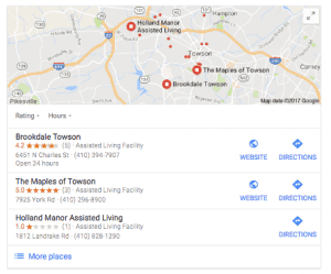 Google Business listing showing three events that were pulled from various event sites.
