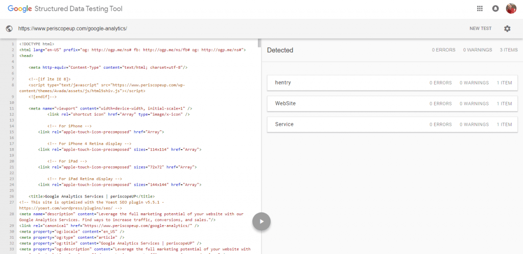 structured data testing tool screenshot