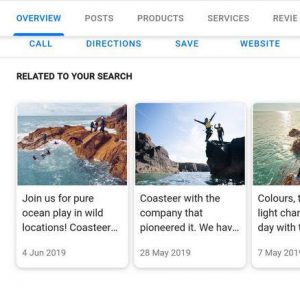 Example of Google Business post showing under "related to your search".
