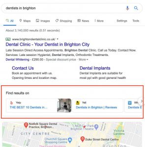Example of Google's "Find Results Carousel", featuring directories.
