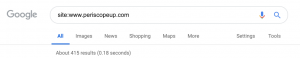 example of site search query showing number of indexed pages for periscopeup.com.