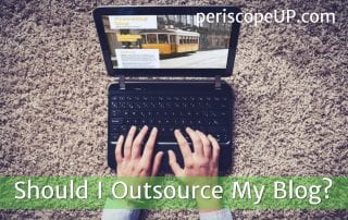 Person typing on laptop to represent a person creating an outsourced blog post