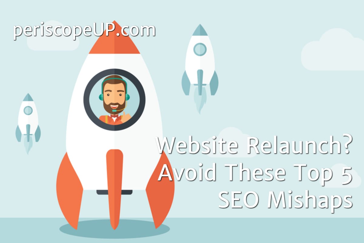 Vector image of man in rocket representing the concept of a website relaunch and the mistakes to avoid.
