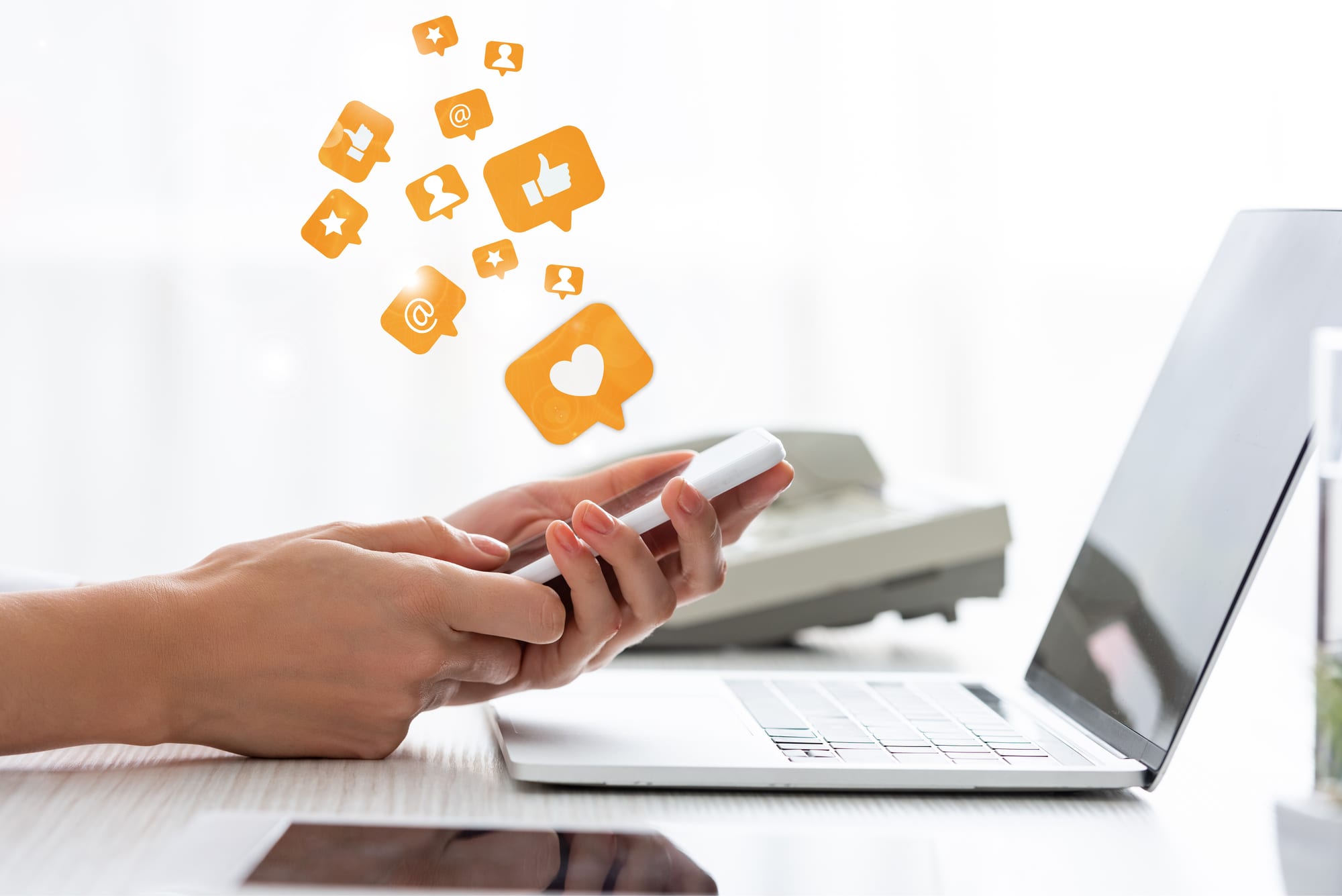 Person using social media Person using social media - illustration of shares and likes