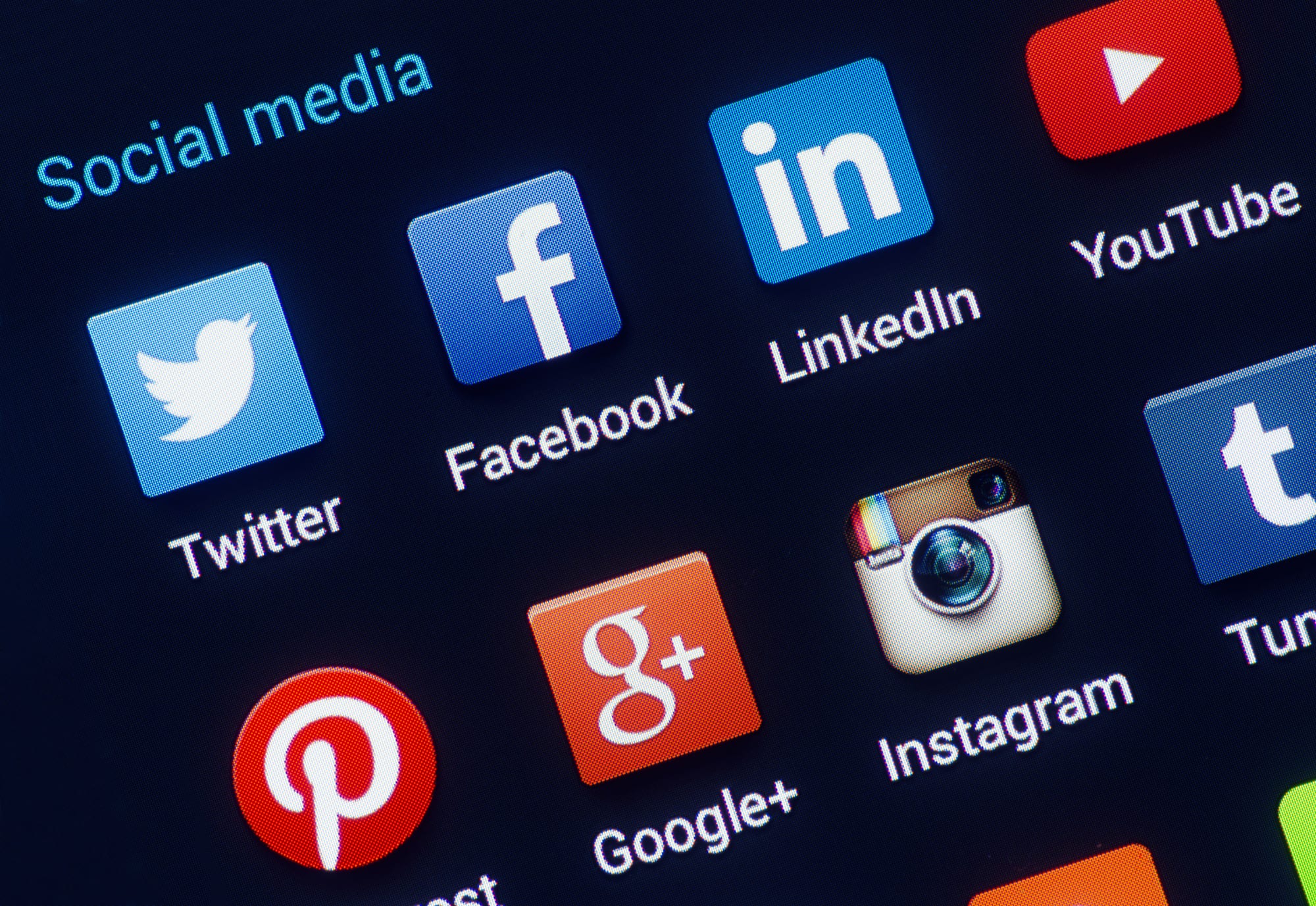 Social media icons Social media icons on a smartphone