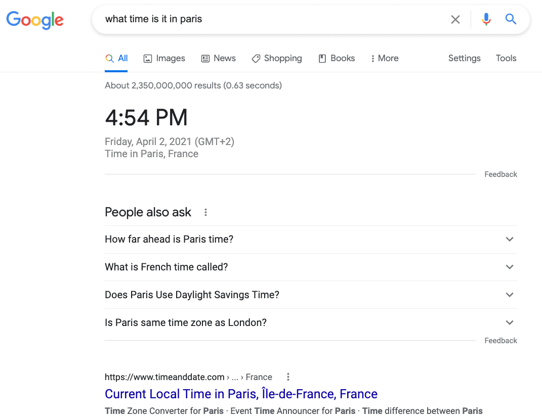 image (4) zero click search results for paris time
