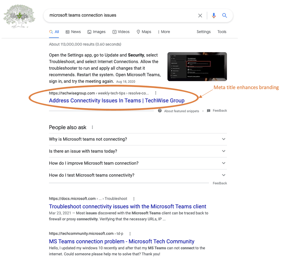 Zero-click search example that takes advantage of branding.