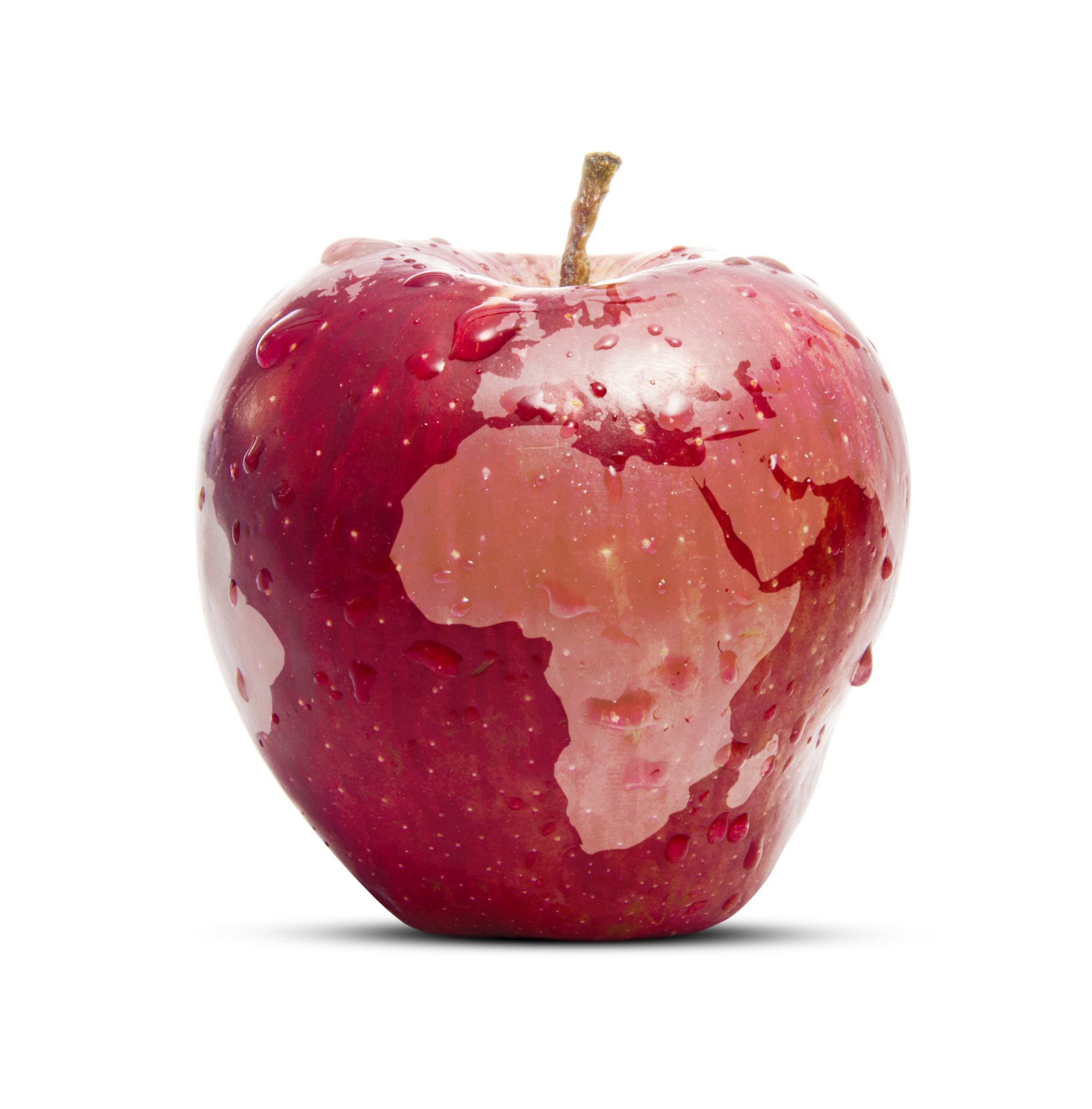 World map superimposed on an apple, representing Apple's Places on Maps.
