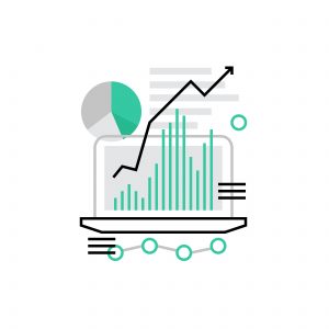 illustration of a laptop with analytics data images overlayed