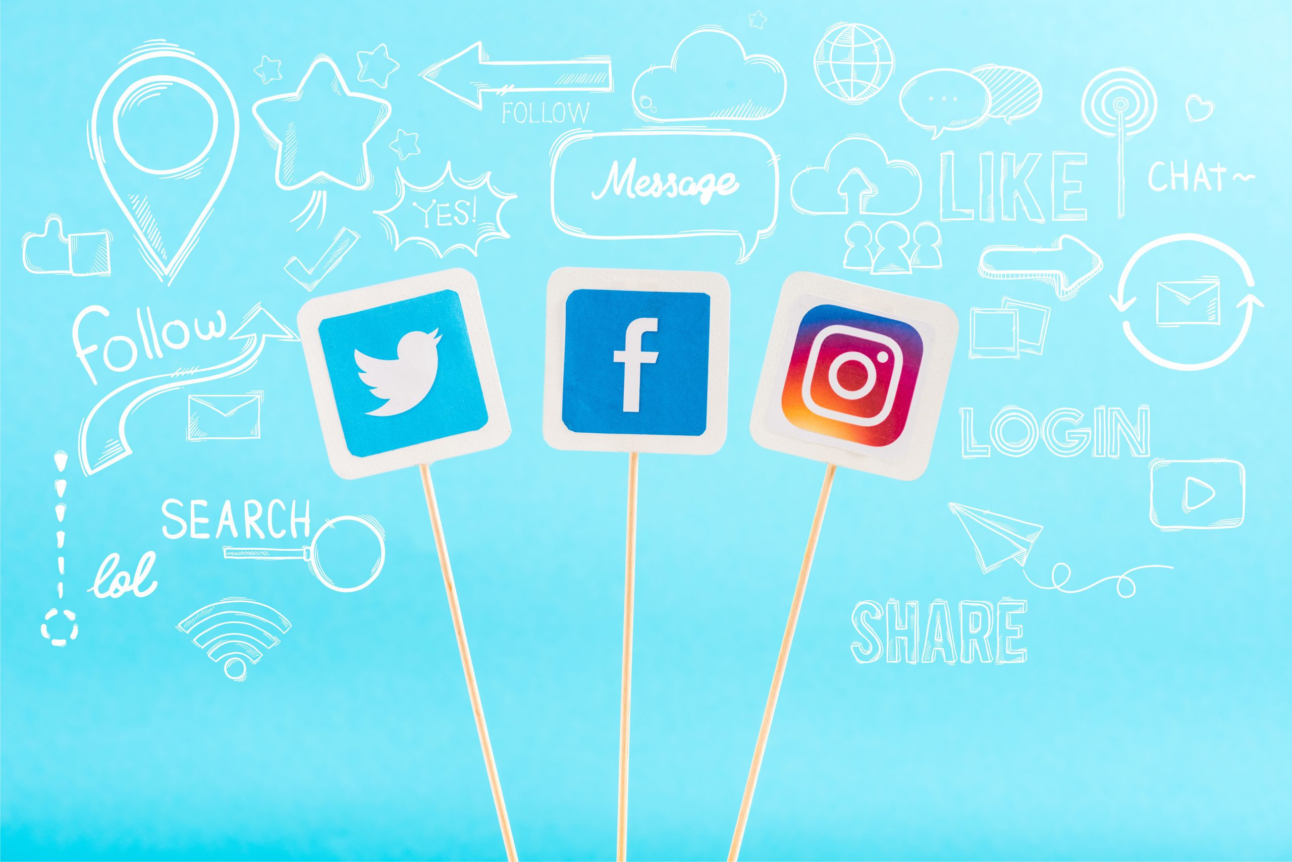 twitter, facebook, and instagram logos
